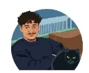 Portrait illustré de Yacine Bechar avec son chat